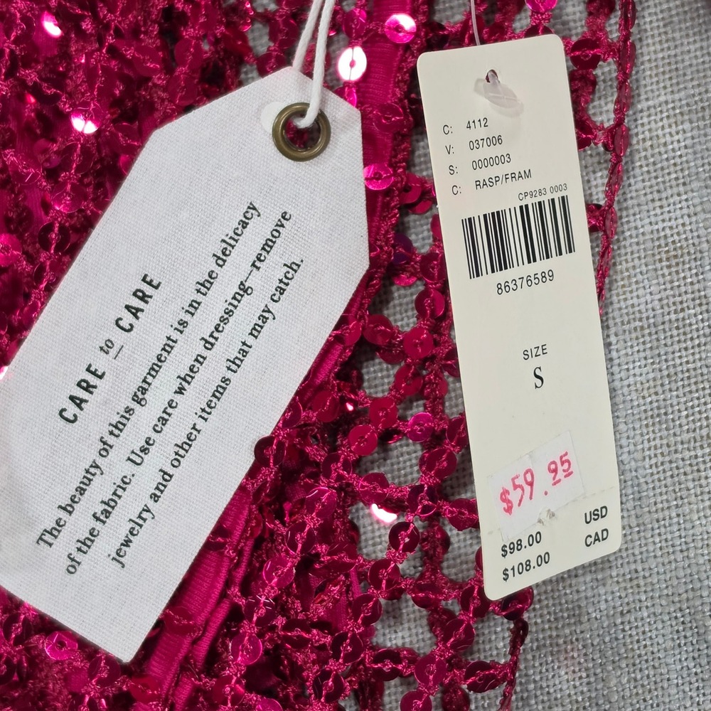 Pilcro Sequin Mesh Top Women Small Pink NWT Anthropologie Long Sleeve Magenta - Picture 9 of 13